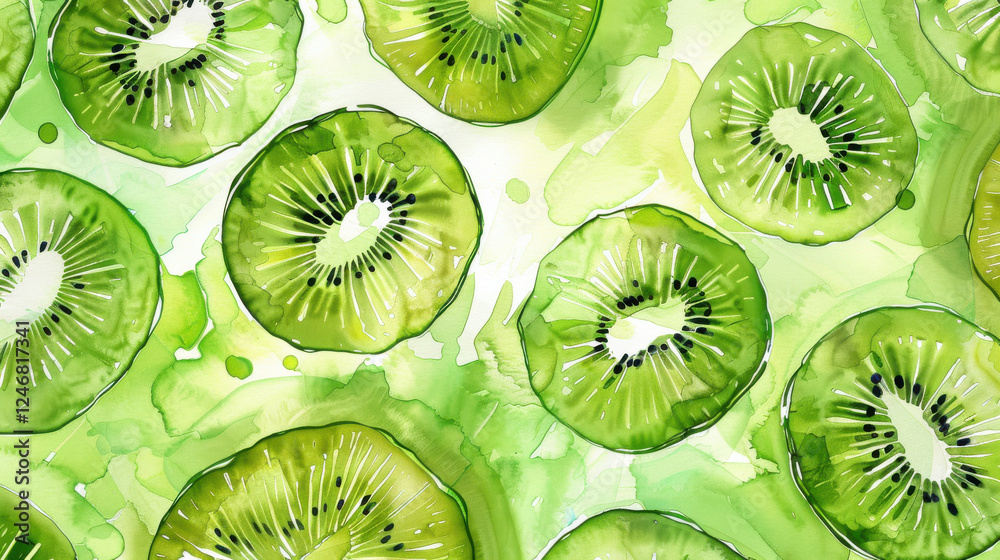 Fototapeta premium Fresh green kiwi slices create vibrant and juicy pattern, perfect for food lovers