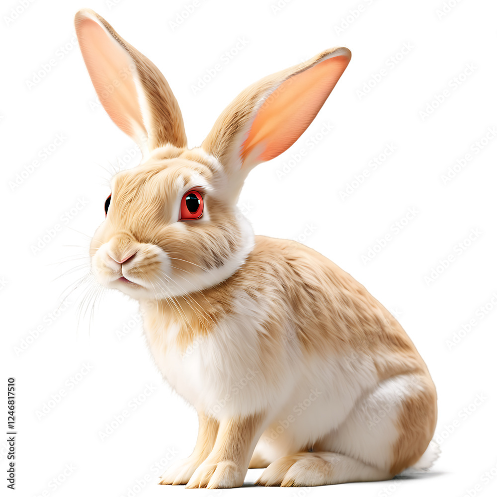 Obraz premium Rabbit in Natural Pose, Isolated on White Background
