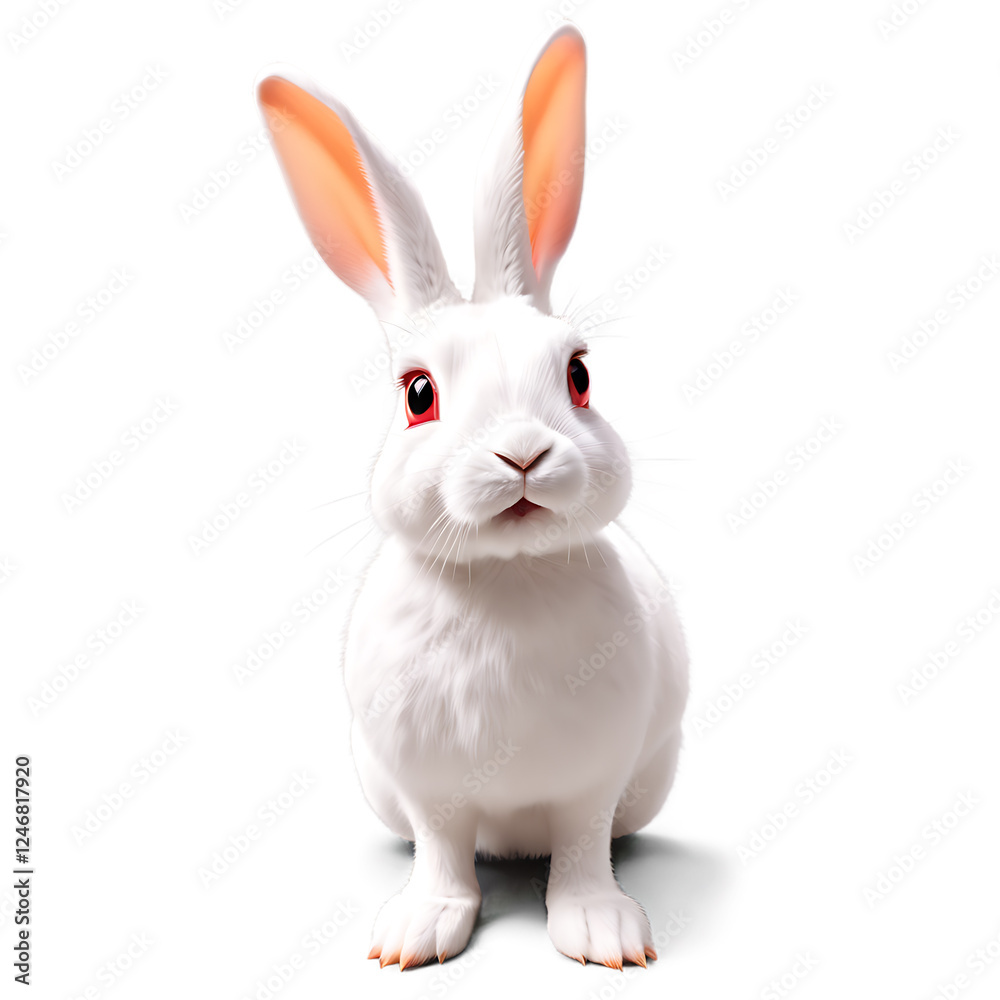 Fototapeta premium Rabbit in Natural Pose, Isolated on White Background