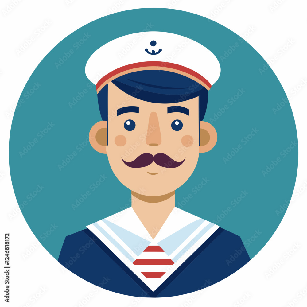 Sailor icon smiling against teal circular background