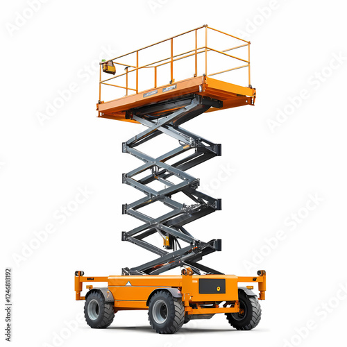 A modern aerial work platform on a transparent background, designed for construction and industrial projects, ensuring safety and efficiency in elevated tasks