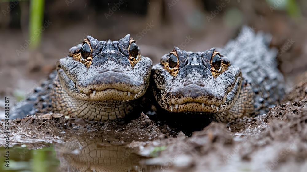 Fototapeta premium Two alligators in swamp, close-up view