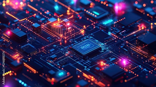Vector Futuristic Technology Background, Featuring Electronic Microchips and Digital Innovation Concepts for Business Development, Smart Solutions, and Industry 4.0.
