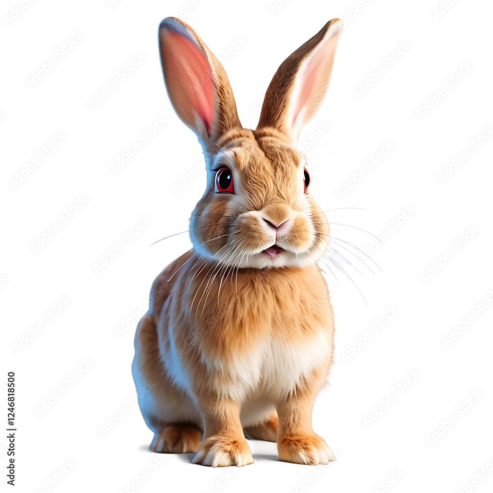 Fototapeta premium Rabbit in Natural Pose, Isolated on White Background