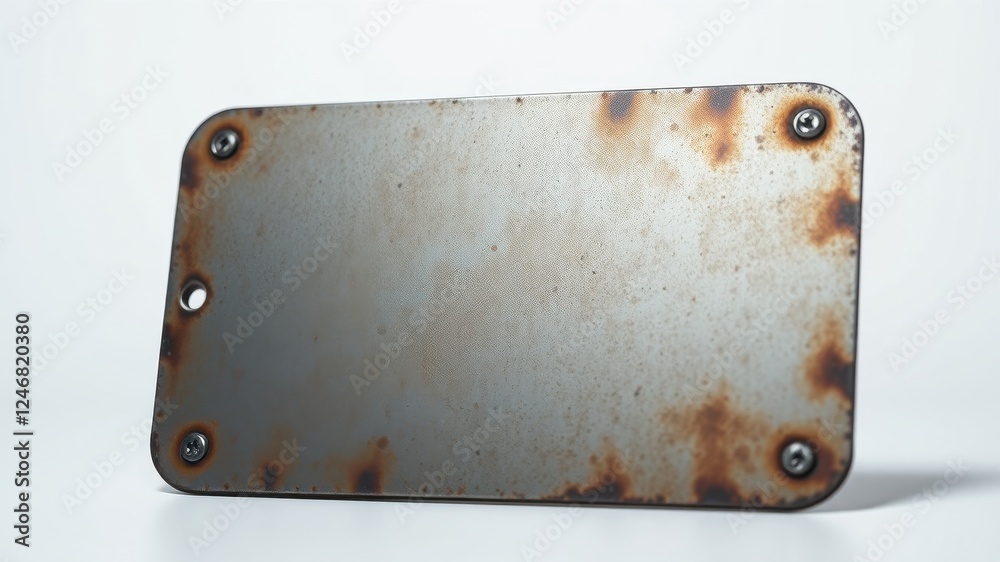 Rustic Metal Plate with Screw Fasteners and Aged Texture Ideal for Industrial Design and Vintage Projects