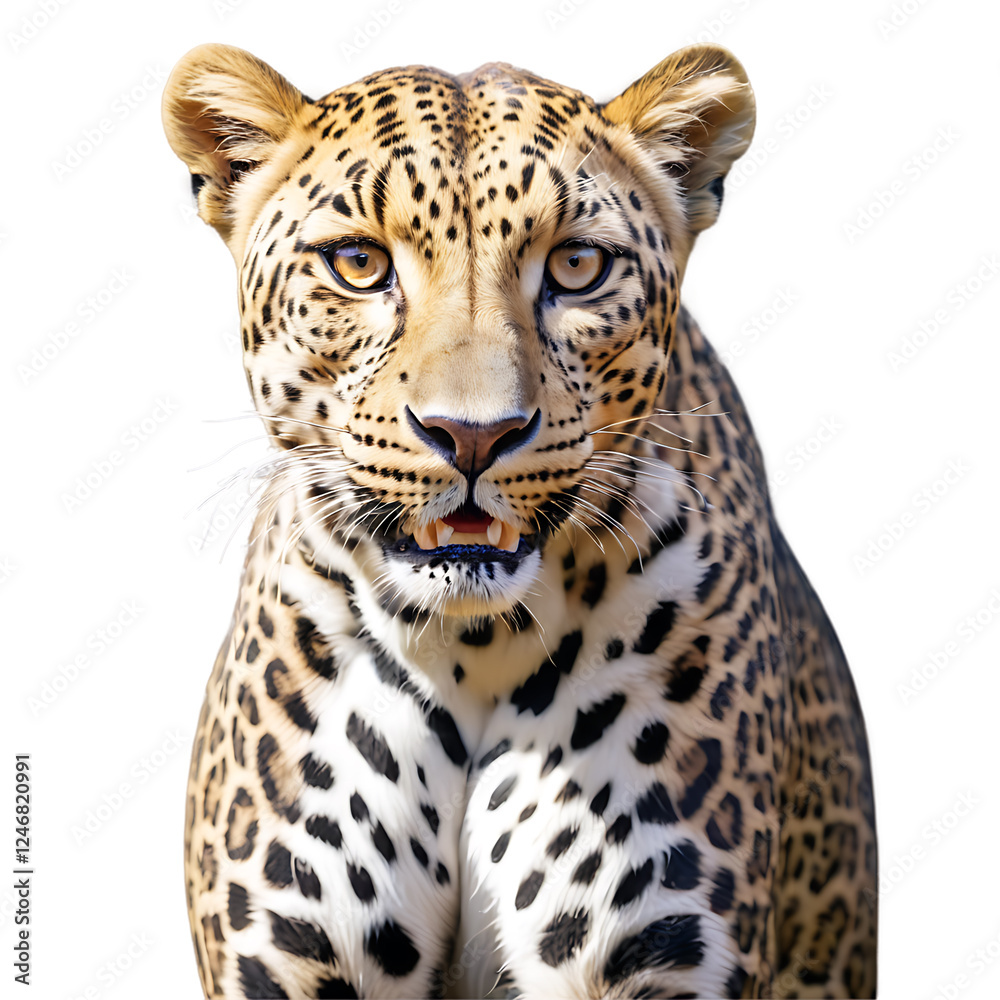 Majestic Leopard in Natural Habitat – Isolated on White Background Majestic Leopard in Natural Habitat – Isolated on White Background