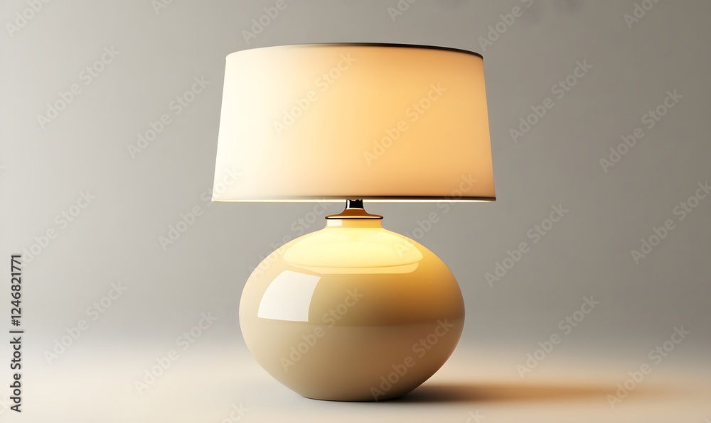 Illuminated beige table lamp, modern design, studio background, home decor Illuminated beige table lamp, modern design, studio background, home decor