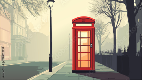 London's Iconic Red Booth on a Foggy Morning