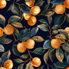 Acrylglasbilder Küchenmuster Goldene Pfirsiche luxuriöses Fruchtmuster  © PuriStudio