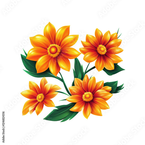Vibrant Orange Flowers Bouquet Illustration