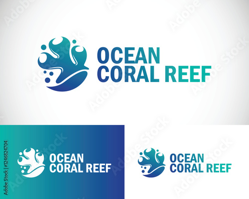 coral reef logo creative wave design concept  ocean fish