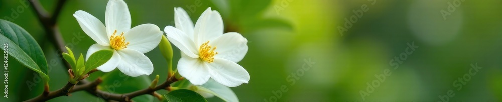 Delicate white flowers blooming on a small shrub in an Indian garden, white, jasmine, camellia Delicate white flowers blooming on a small shrub in an Indian garden, white, jasmine, camellia