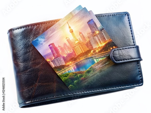 Macanese Pataca in Black Wallet - Double Exposure Stock Photo photo