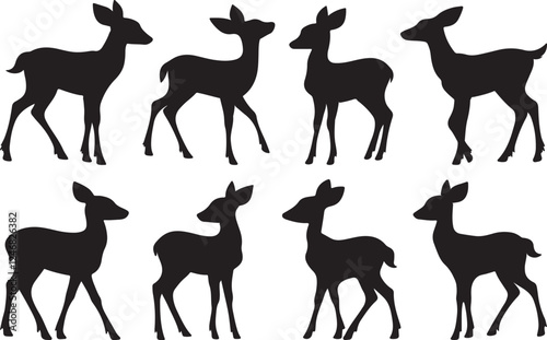 Baby deer silhouette set and vector illustration design, using flat black color on a white background.