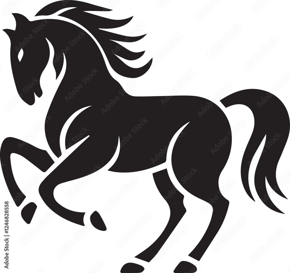 Obraz premium running Horse silhouette vector illustration black and white
