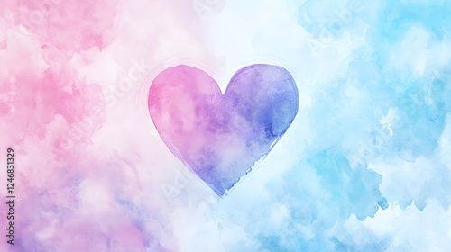 Wallpaper Mural Watercolor pastel in pink, purple, and blue background with a heart Torontodigital.ca