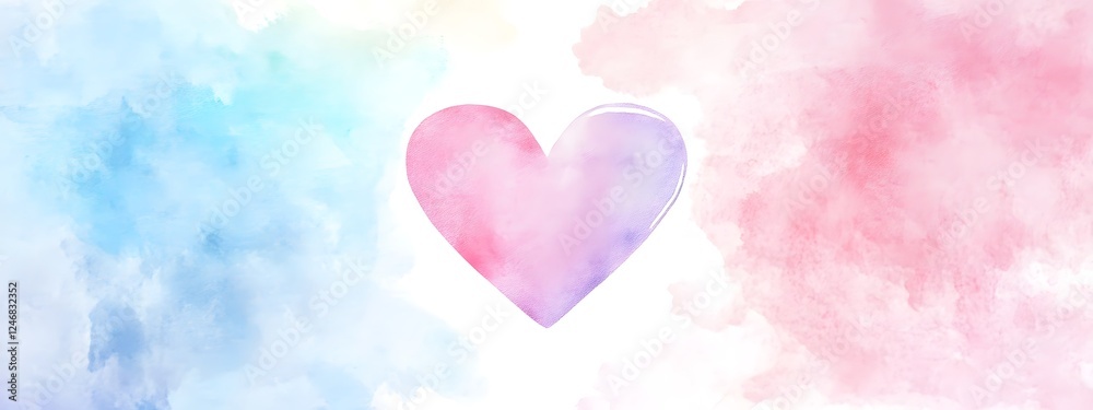 Watercolor pastel in pink, purple, and blue background with a heart