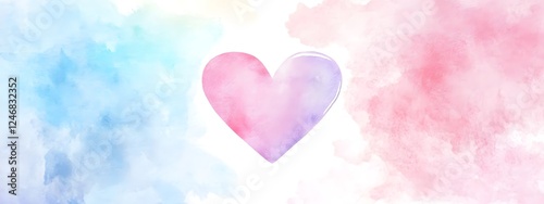 Watercolor pastel in pink, purple, and blue background with a heart