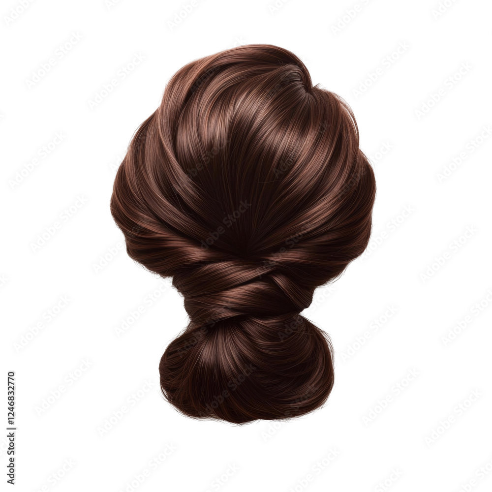 Fototapeta premium Elegant Dark Brown Hair Bun On Transparent Backgrounds And Objec