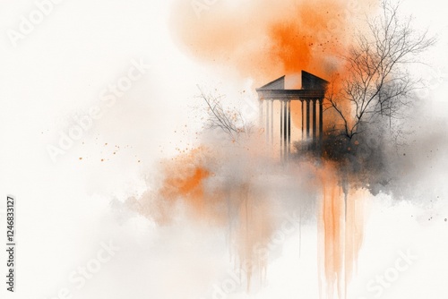 A soft watercolor painting of an ancient civilization, with faded ruins and cultural artifacts in warm earthy tones