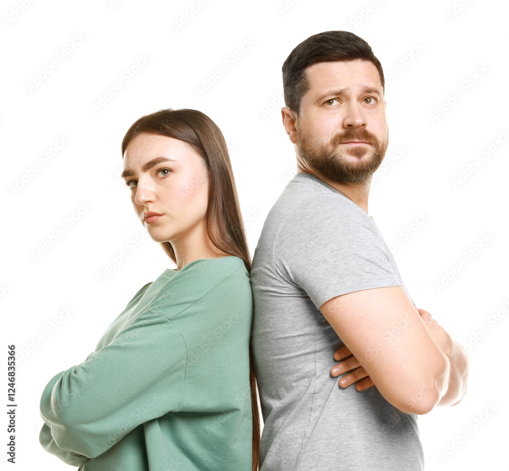 Resentful couple with crossed arms on white background Resentful couple with crossed arms on white background