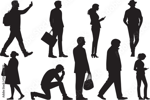 Person silhouette simple vector design, flat black variant style person symbols, isolated on a white background.