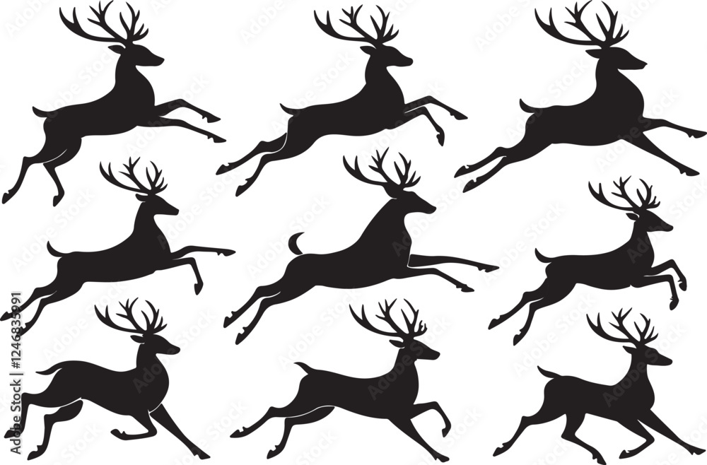 Running deer silhouette vector set on a white background. Running deer silhouette vector set on a white background.