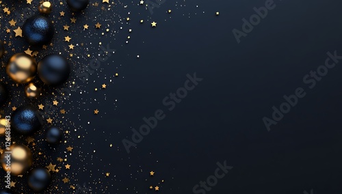Elegant Black and Gold Holiday Background with Glitter and Bokeh Lights Creating a Festive Atmosphere