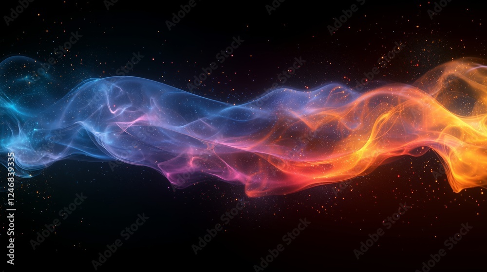 Fototapeta premium Colorful Abstract Smoke Flowing in Space with Stars