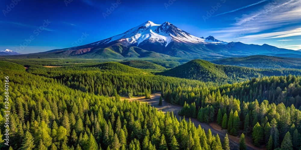 Fototapeta premium Majestic Aerial View of Mt. Shasta & Siskiyou National Forest, California