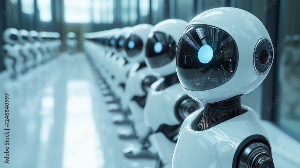 Fototapeta premium Futuristic Robots in a High-Tech Manufacturing Environment