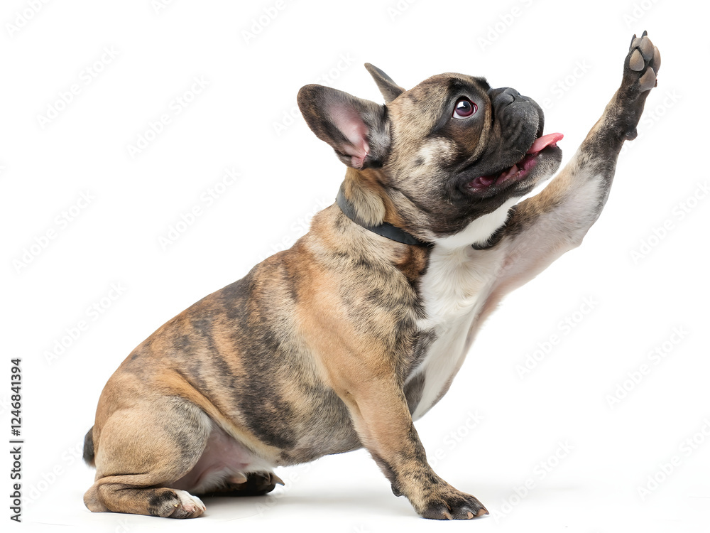 Fototapeta premium Playful French Bulldog Displaying Adorable Expressions with Paw Raised
