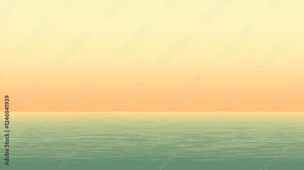 Obraz premium Serene sunset over calm ocean remote beach digital artwork tranquil environment wide angle nature's beauty