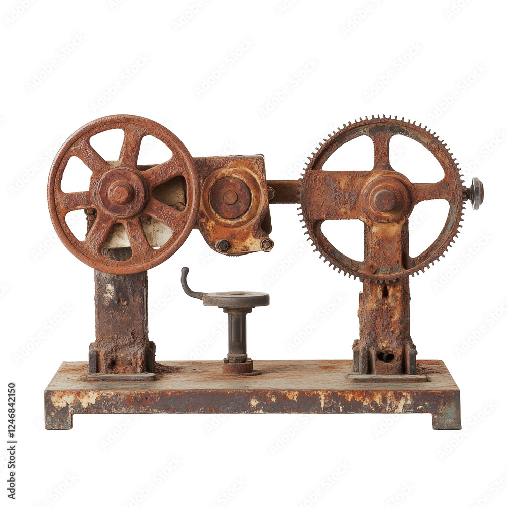 Fototapeta premium Rusty Industrial Gear Mechanism On Transparent Background With