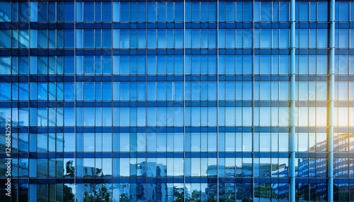 office building windows texture of blue glass for business background, business center generic facade, front view