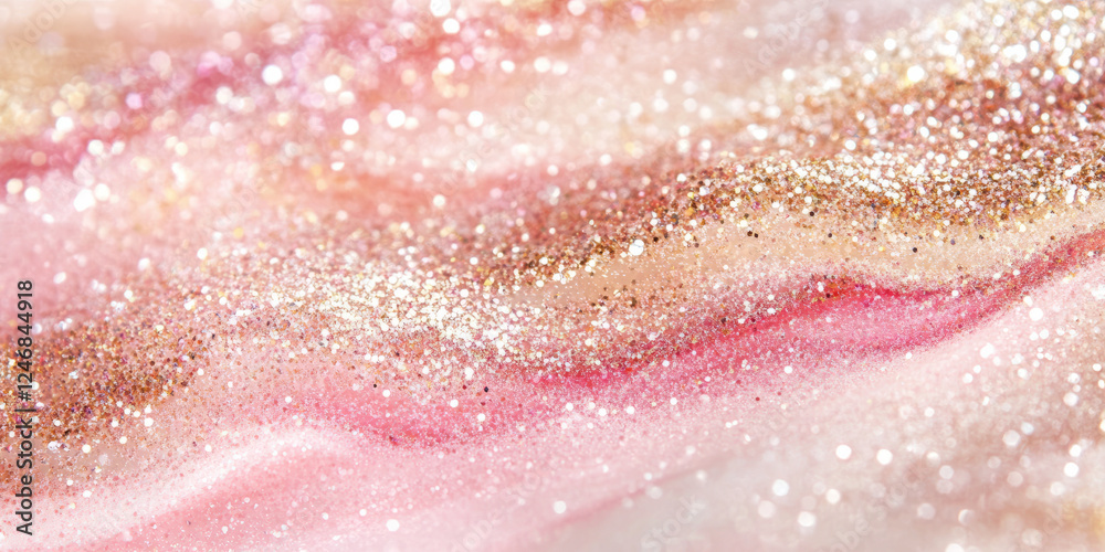 Obraz premium A glittering soft pink and gold background that combines pastel hues with metallic shine. This delicate and sophisticated design is perfect for weddings, luxury product branding, or romantic event