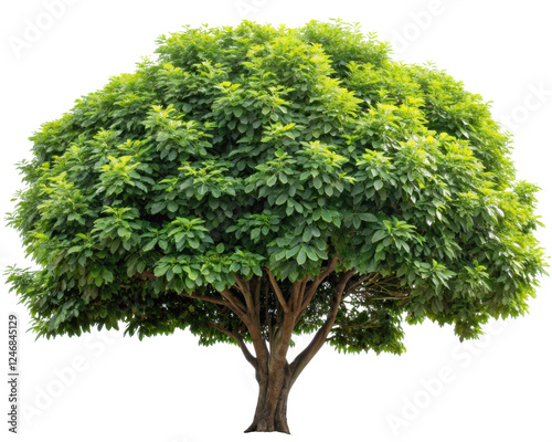 Lush Green Tree with Dense Foliage Isolated on White Background Perfect for Nature and Environmental Themes