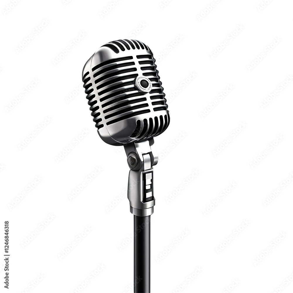 Fototapeta premium Vintage Retro Microphone with Classic Design – Isolated on White Background