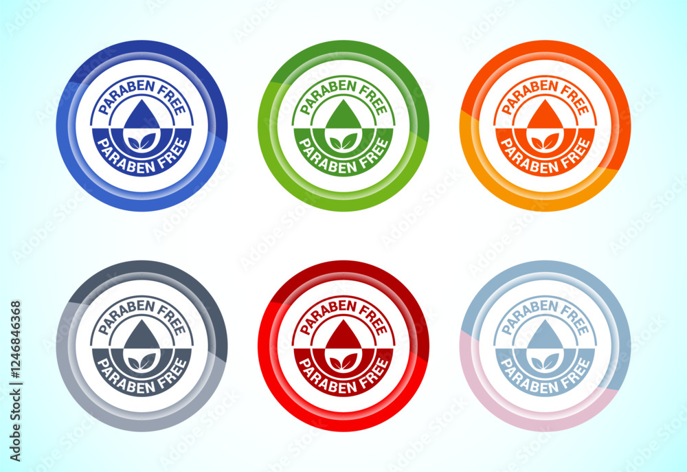 Obraz premium Paraben free icon design illustration, suitable for product label, 6 color button design set