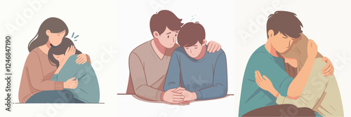 vector set of men comforting sad friend