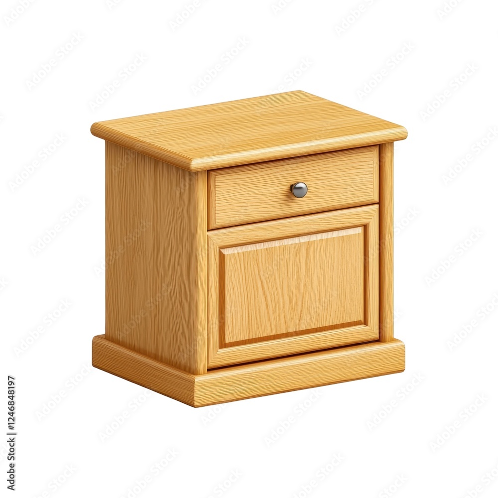Light Oak Wood Nightstand with One Drawer, Isolated on White Background Cutout Light Oak Wood Nightstand with One Drawer, Isolated on White Background Cutout