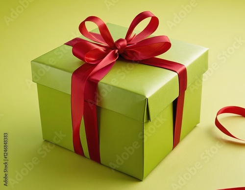 Wallpaper Mural A beautifully wrapped green gift box with a vibrant red ribbon, perfect for any occasion. Torontodigital.ca