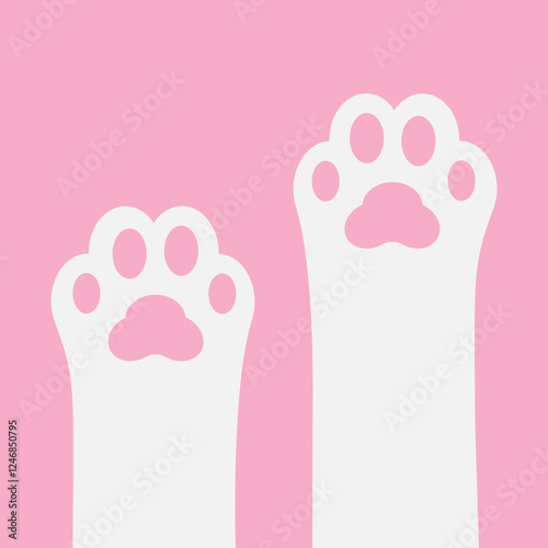 Cat Dog paw print foot leg. Kitten footprint icon. Pawprint. Pink white sign symbol. Cute cartoon character body part silhouette. Pet collection. Childish style. Flat design. Pink background. Vector