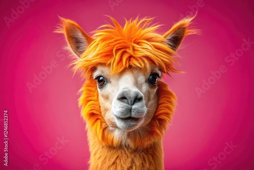 Funny orange alpaca. Pink banner ad.  Cute, hilarious animal image.  Get noticed! Click here!