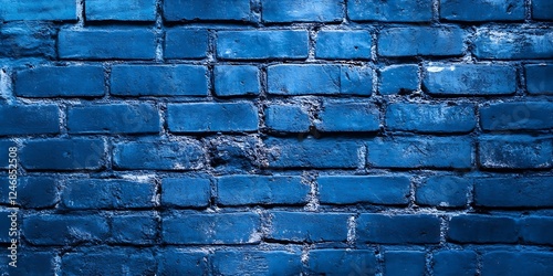 Closeup of vivid blue brick wall with rough texture highlighting urban decay and creative design : Generative AI photo