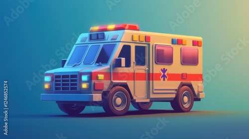 Low-Poly 3D Model of Retro Ambulance Vehicle Emergency Medical Service