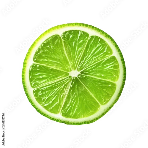 Close up of a Lime Slice, Revealing its Juicy, Zesty Interior, Isolated on White Background Cutout