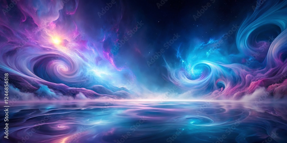 Colorful Cosmic Swirls over a Tranquil Ocean at Dusk Colorful Cosmic Swirls over a Tranquil Ocean at Dusk