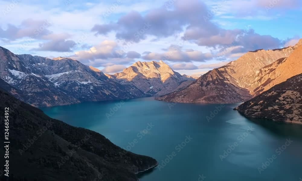 Majestic Mountain Range at Sunset with Vibrant Sky and Tranquil Lake Reflections in Cinematic High Definition Majestic Mountain Range at Sunset with Vibrant Sky and Tranquil Lake Reflections in Cinematic High Definition