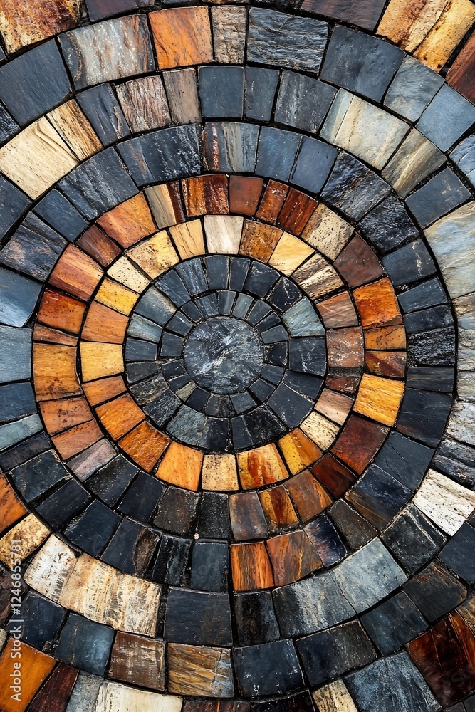Fototapeta premium Colorful Mosaic Circular Pattern with Textured Stone Tiles : Generative AI